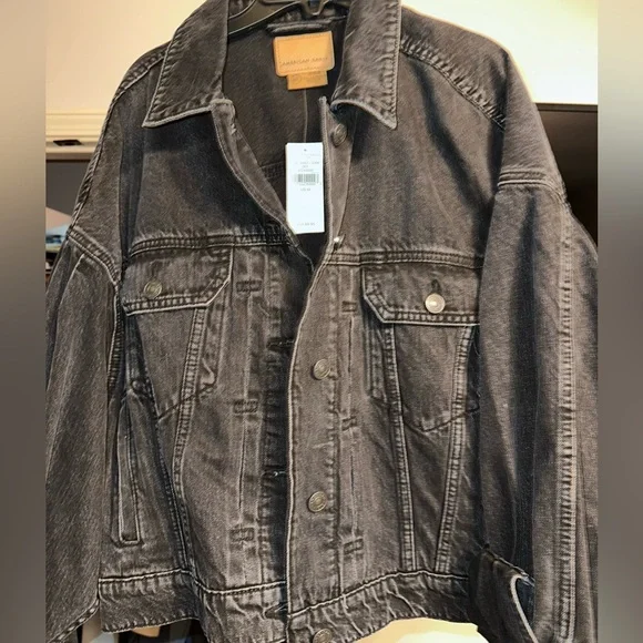 American Eagle Outfitters Charcoal Denim Jacket - Picture 1 of 6